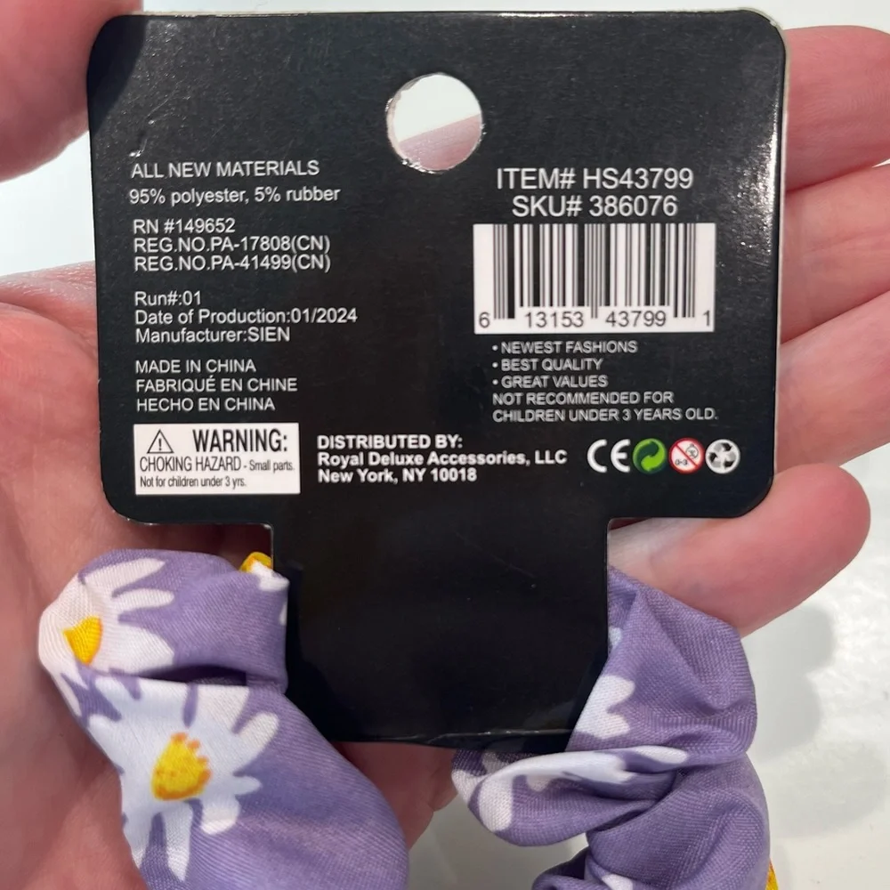 Purple Ponytail Scrunchie Scarf Daisy Print Chiffon